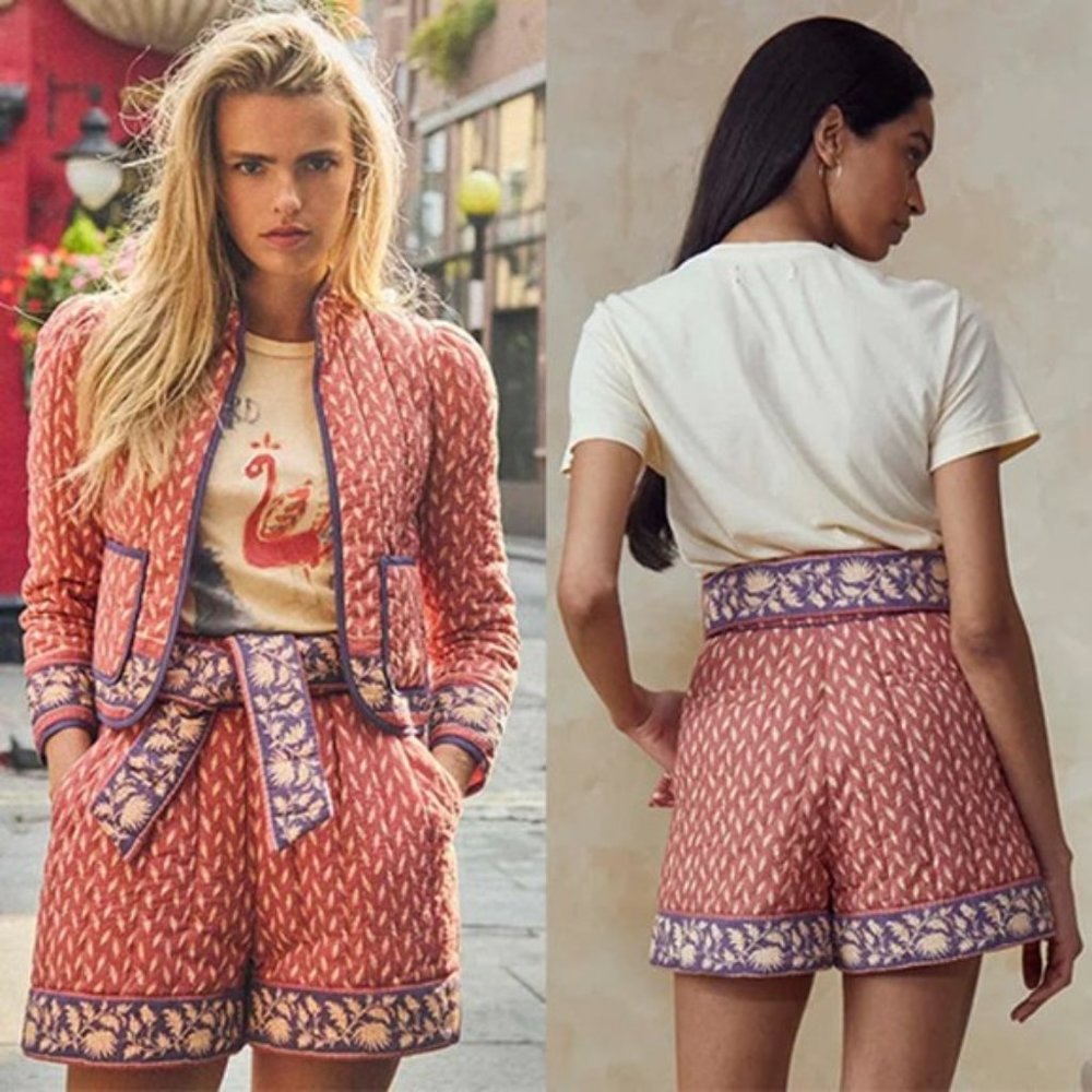 NWT Hunter Bell Edith Casual Soft Belted Short in Patina Border Pink/Purple